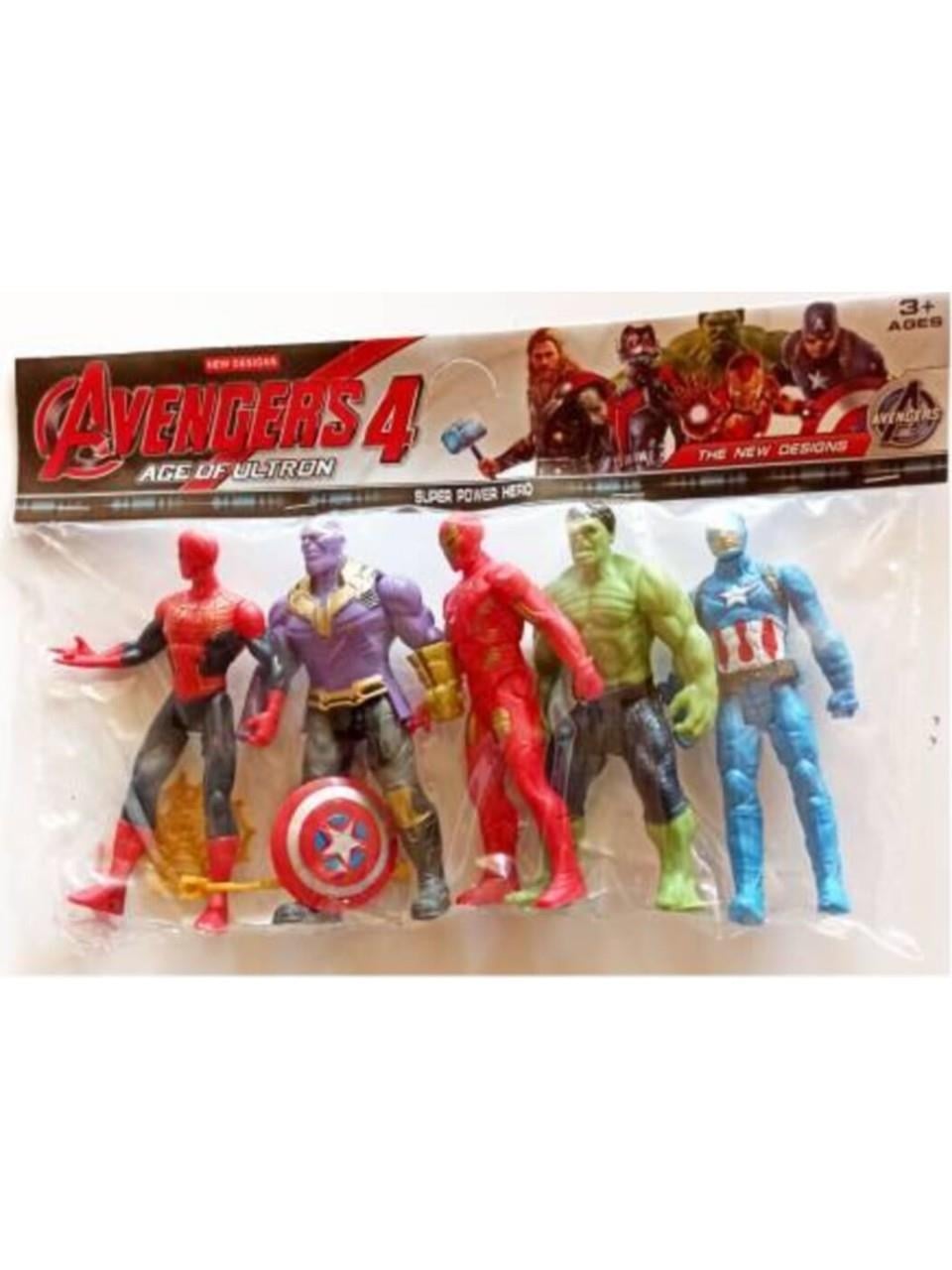Avengers 5'li Karakterler Spiderman + Thanos + Ironman, + Hulk + Kaptan America Işıksız 12 cm
