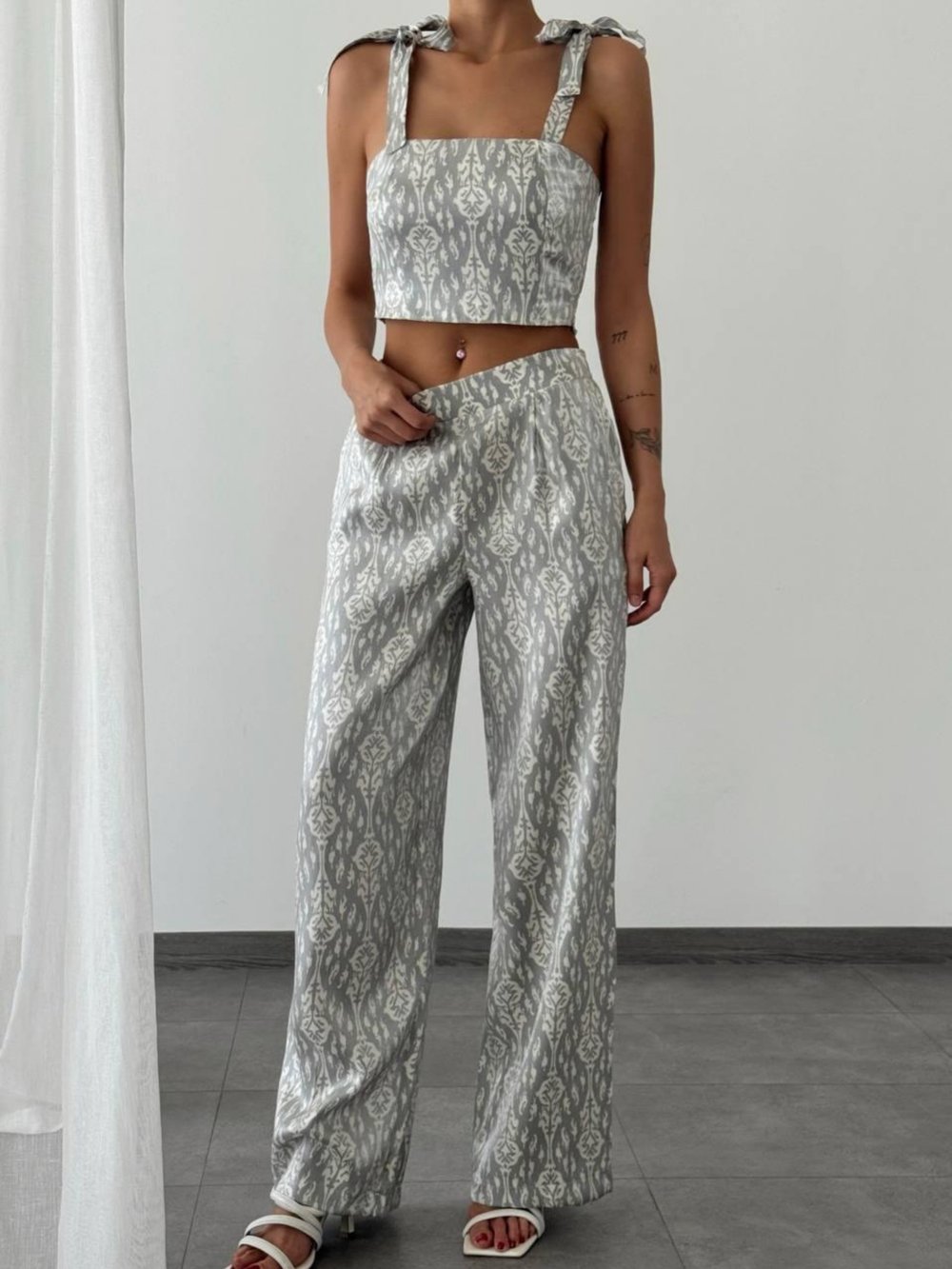 Parıltılı Crop Pantolon Takım