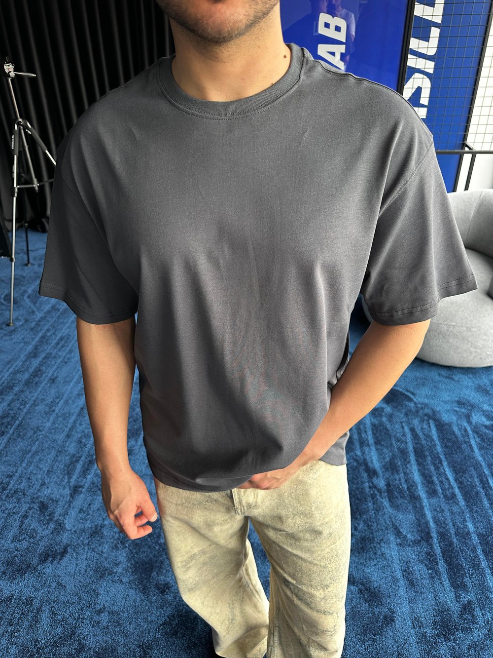 Füme Bisiklet Yaka Oversize T-Shirt