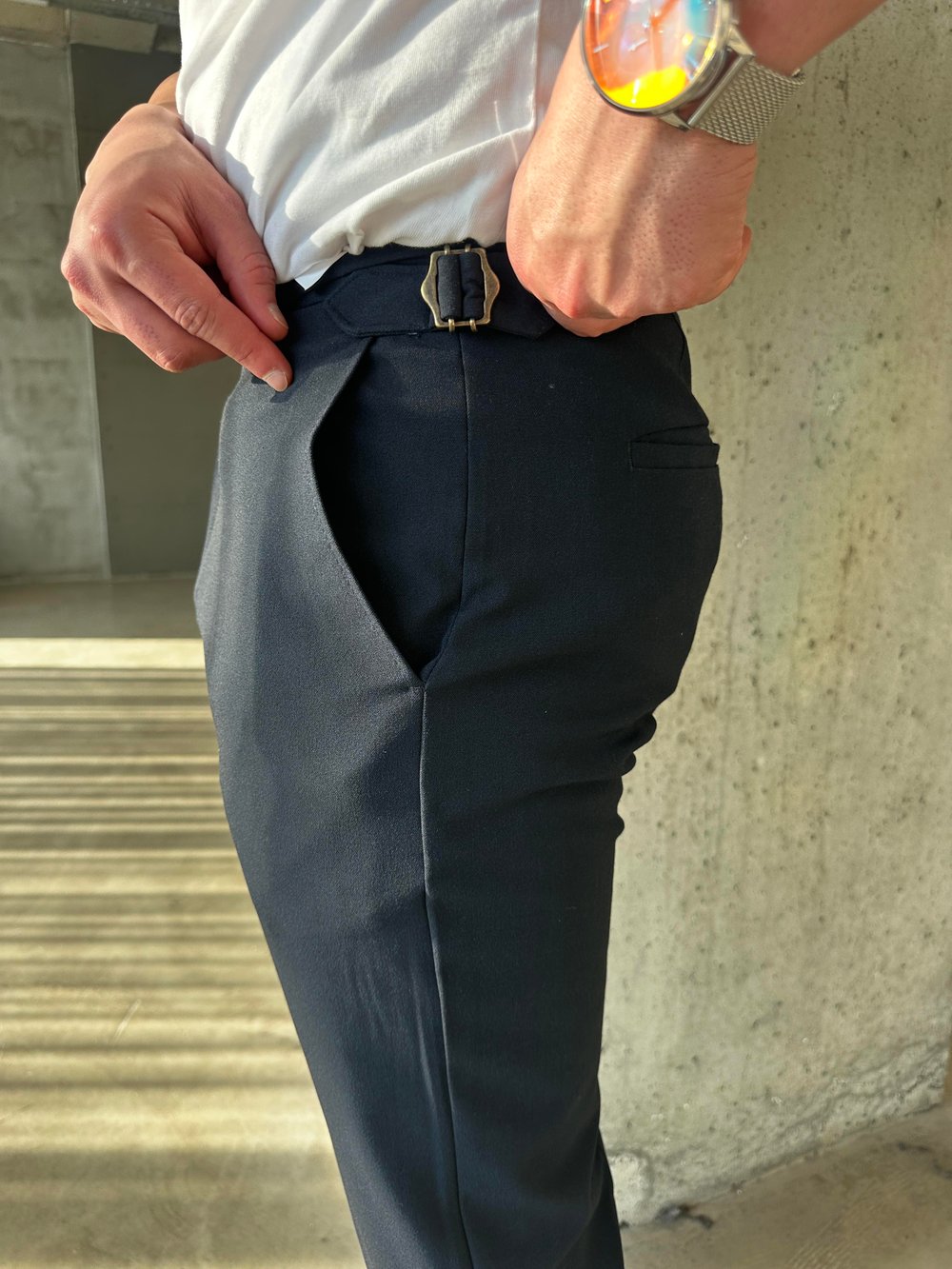 Lacivert Beli Toka Kemerli İtalyan Kesim Pantolon