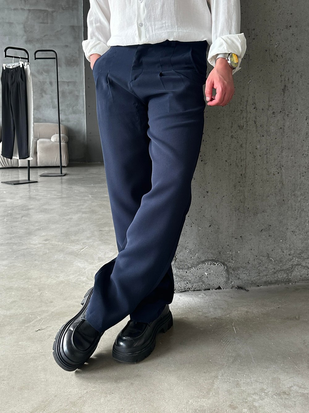 Lacivert Çift Pileli Premium Kumaş Baggy Pantolon