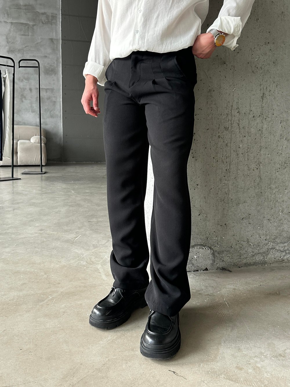 Siyah Çift Pileli Premium Kumaş Baggy Pantolon