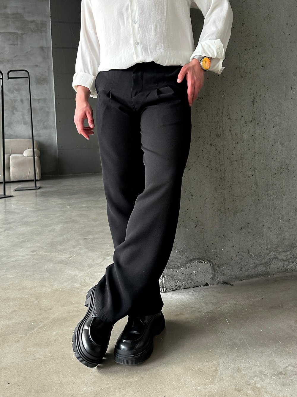 Siyah Çift Pileli Premium Kumaş Baggy Pantolon
