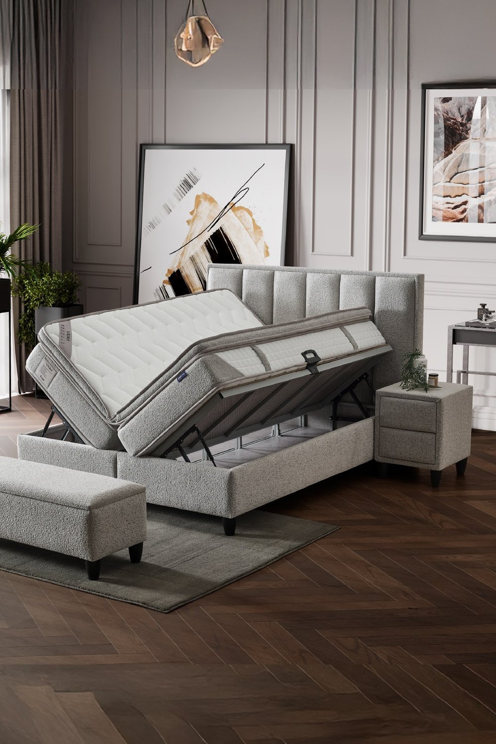 Cennet Yatak Viola Royal Deluxe 3’lü Set – Sağlıklı Uyku İçin Ortopedik Yatak, Fonksiyonel Baza ve Modern Başlık