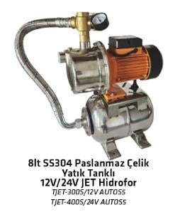 WATER SOUND TJET-300S/12V AUTO/P8H 300W 12V 8 LT SS304 PASLANMAZ YATIK TANKLI 12V/24V DC JET HİDROFOR