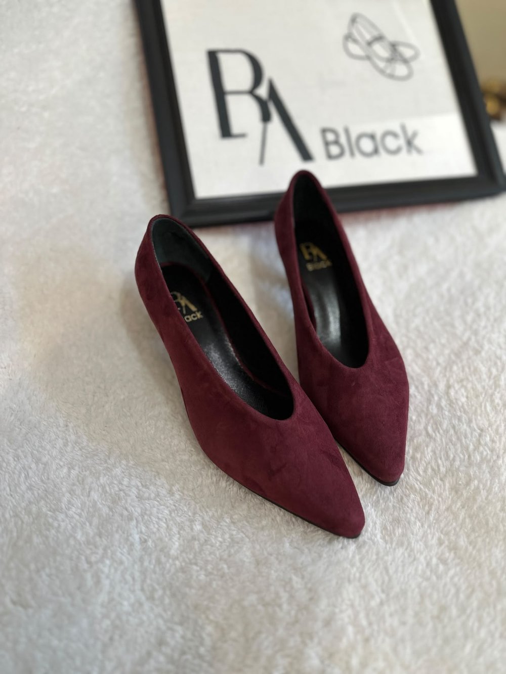 %100 Hakiki Deri Kısa Topuklu(5.5cm) Mürdüm