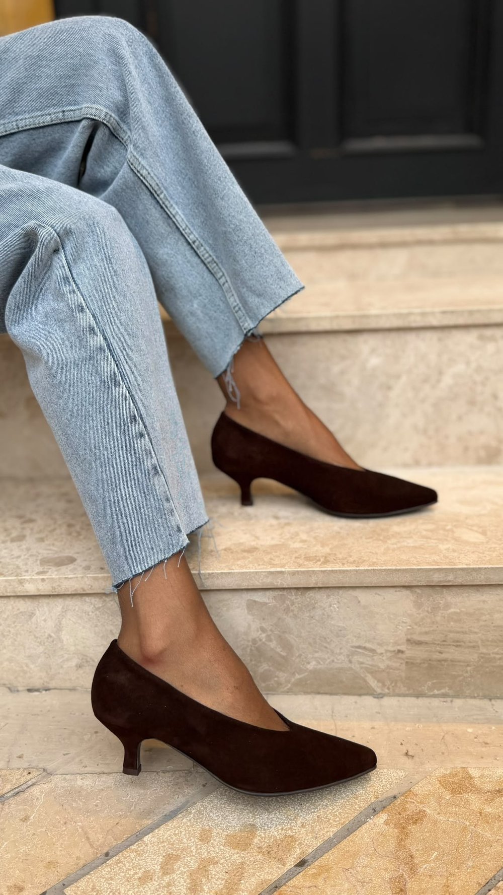 %100 Hakiki Deri Kısa Topuklu(5.5cm) Acı Kahve