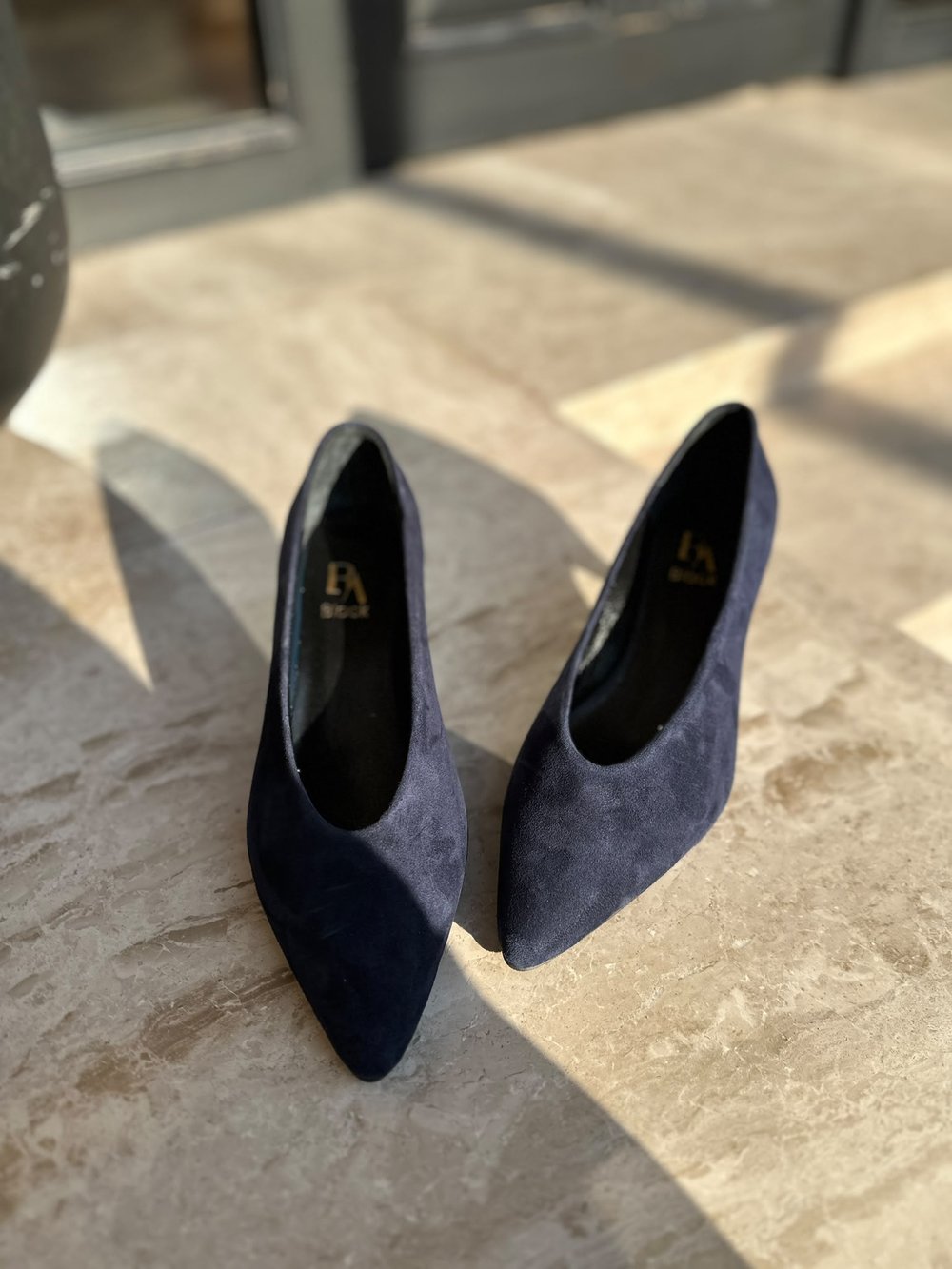 %100 Hakiki Deri Kısa Topuklu(5.5cm) Lacivert