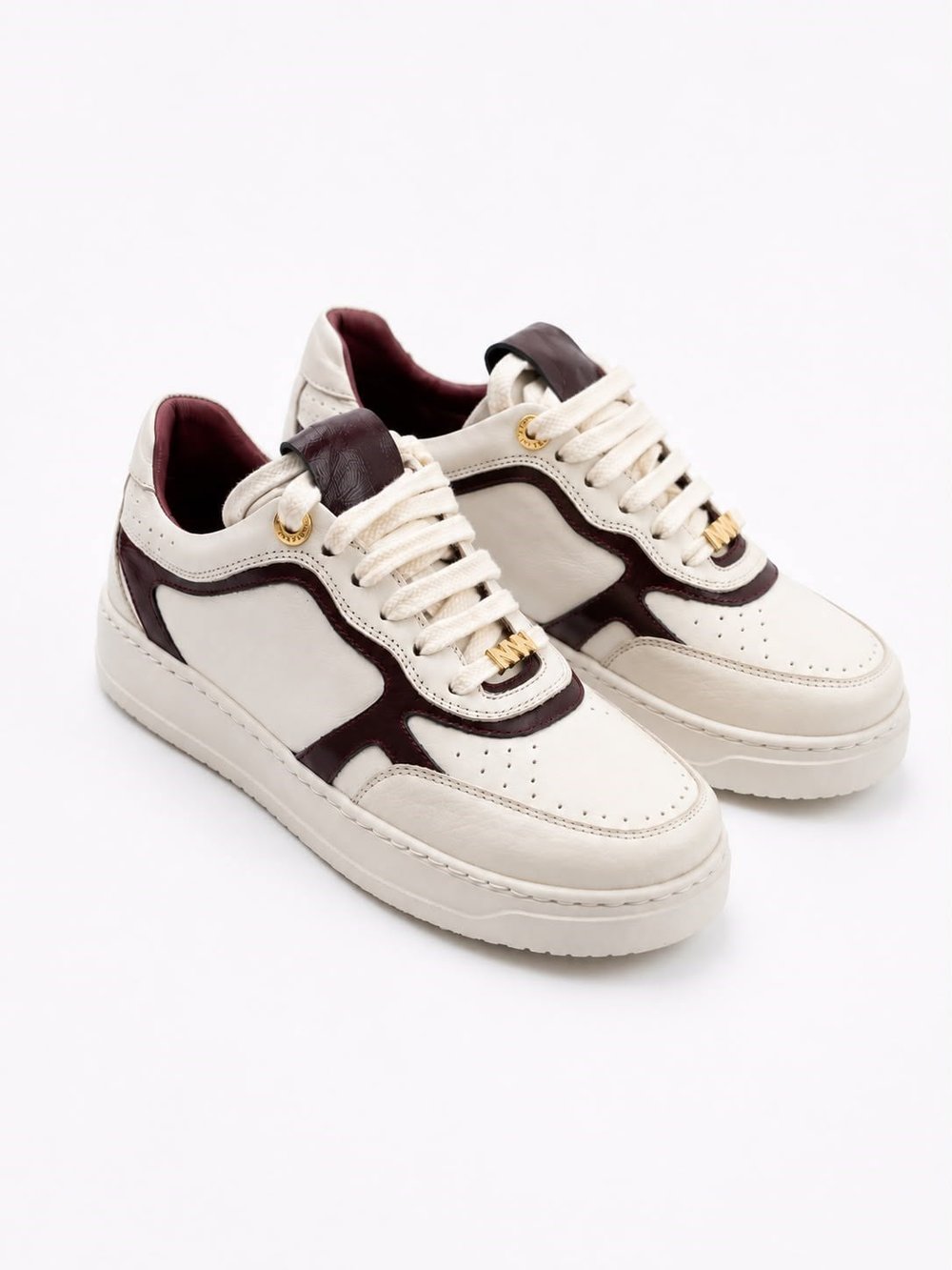 Bordo Geçiş Detaylı %100 Hakiki Sneakers Beyaz