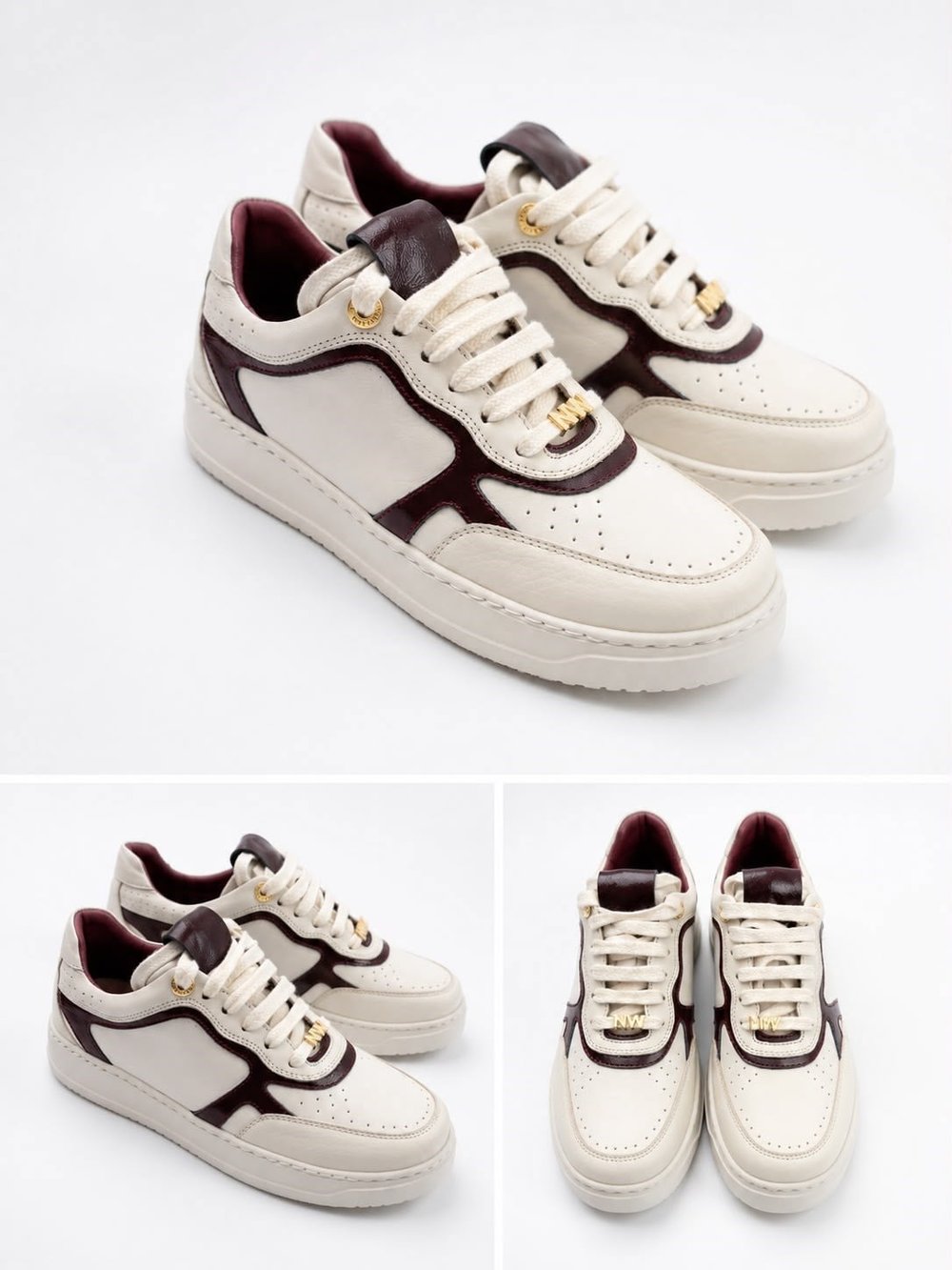Bordo Geçiş Detaylı %100 Hakiki Sneakers Beyaz