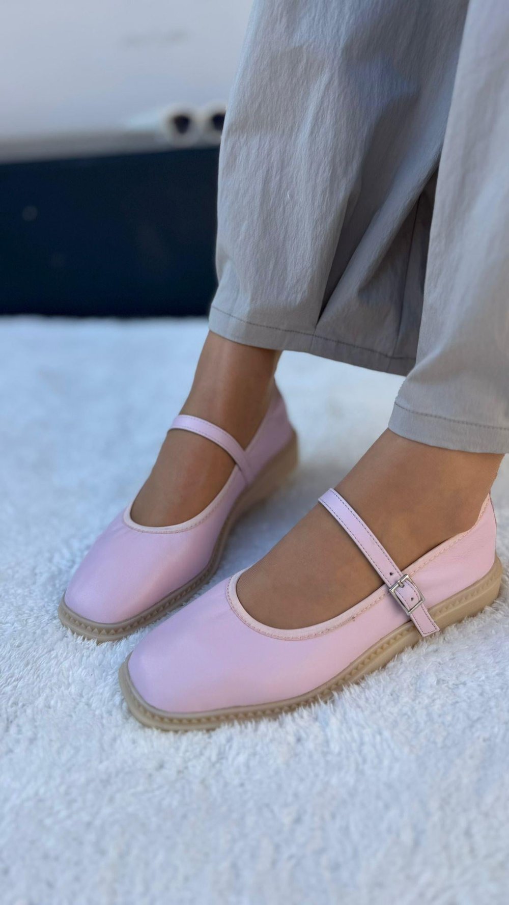 Kare Burun Yumuşacık %100 Hakiki Deri Babet tozpembe