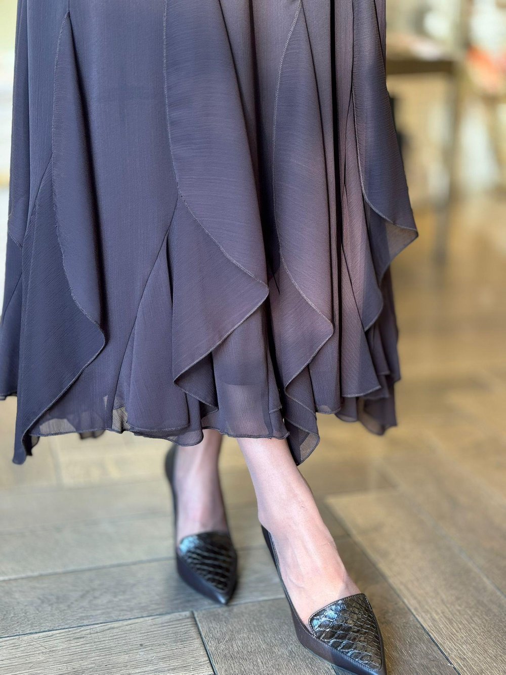 Kendinden Desenli %100 Hakiki Deri Stiletto Acı Kahve