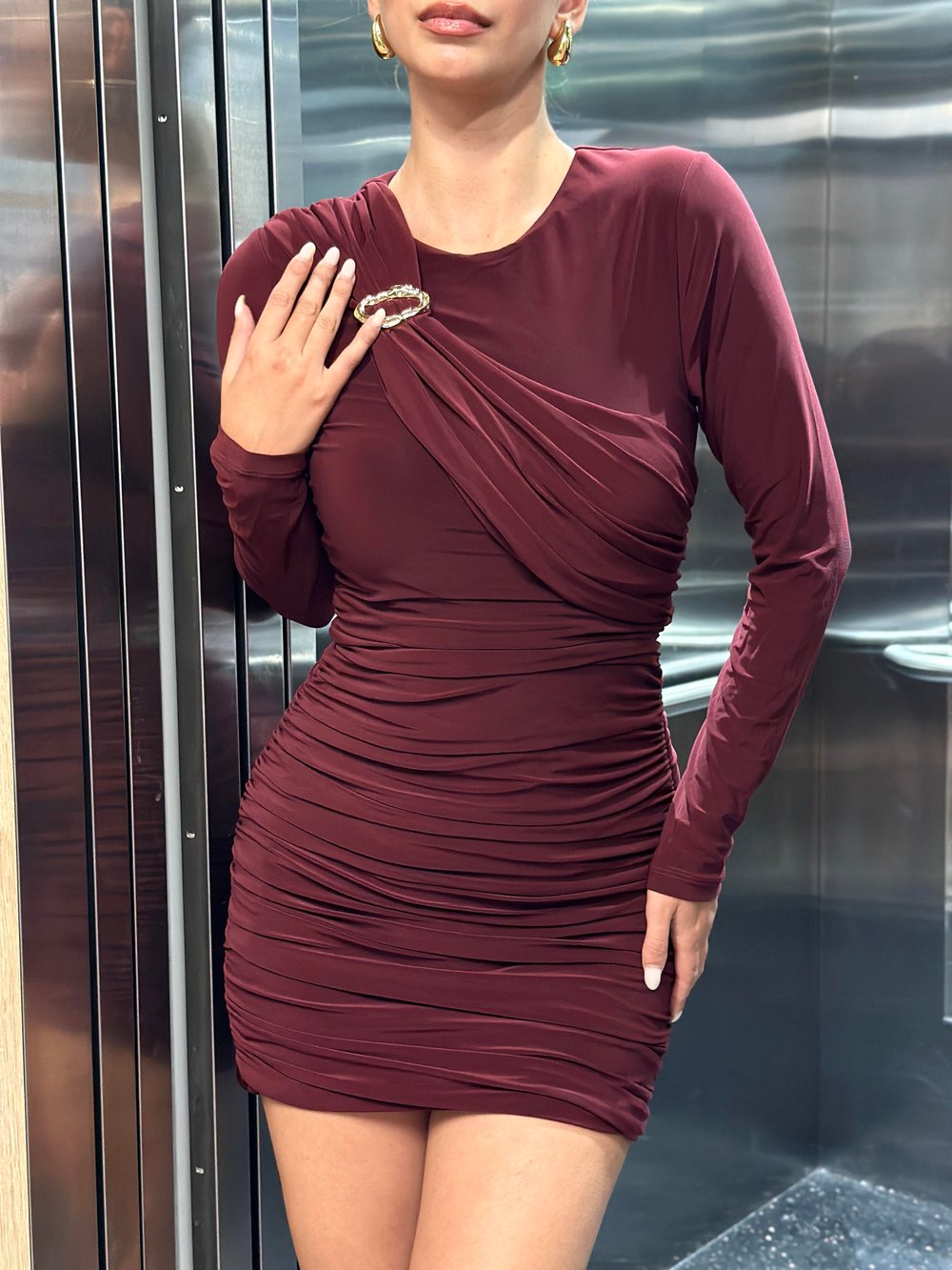 BORDO AKIŞLI ELBİSE