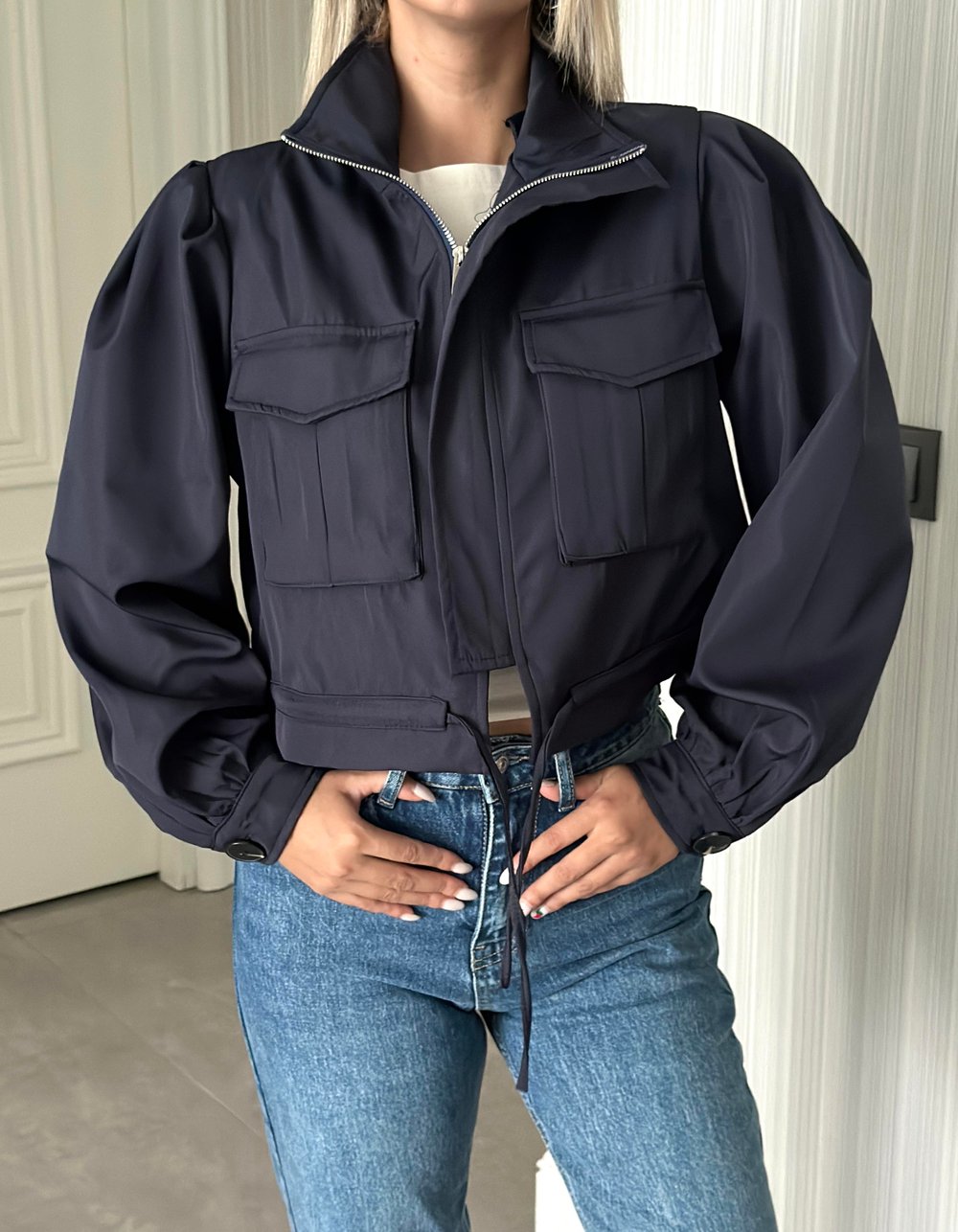 LACİVERT CEPLİ BOMBER CEKET