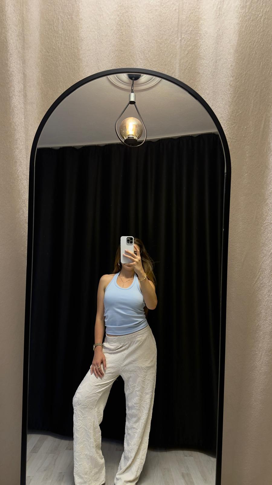 Boyundan Askılı Bluz Mavi
