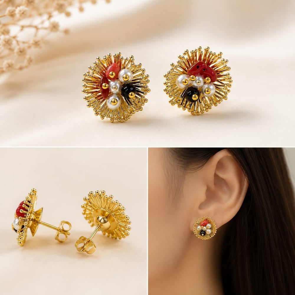 Doğal taş 14 k gold   vip küpe