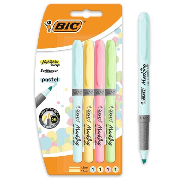 BİC MARKING HIGHLIGHTER GRIP PASTEL 4'LÜ BLİSTER