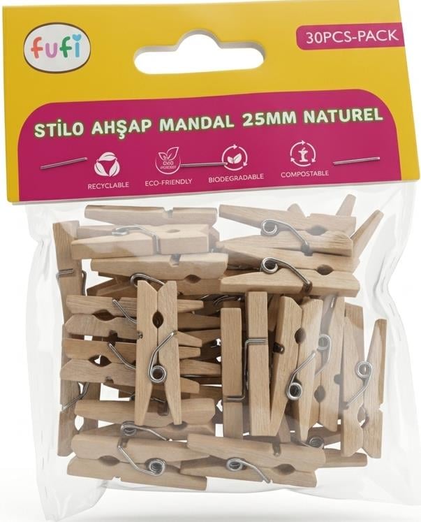 FUFİ AHŞAP MANDAL 25 MM NATUREL