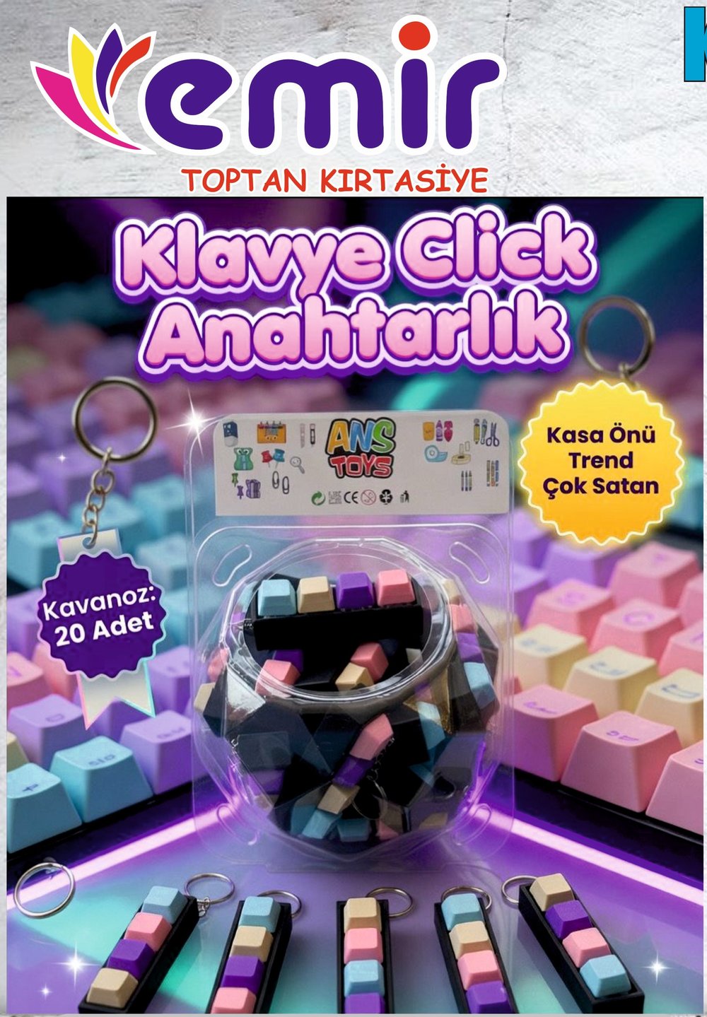 KLAVYE CLİCK ANAHTARLIK KAVANOZ 20 li