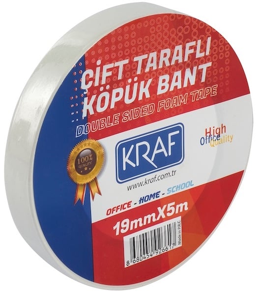 KRAF ÇİFT TARAFLI KÖPÜK BANT 19mm x 5m 