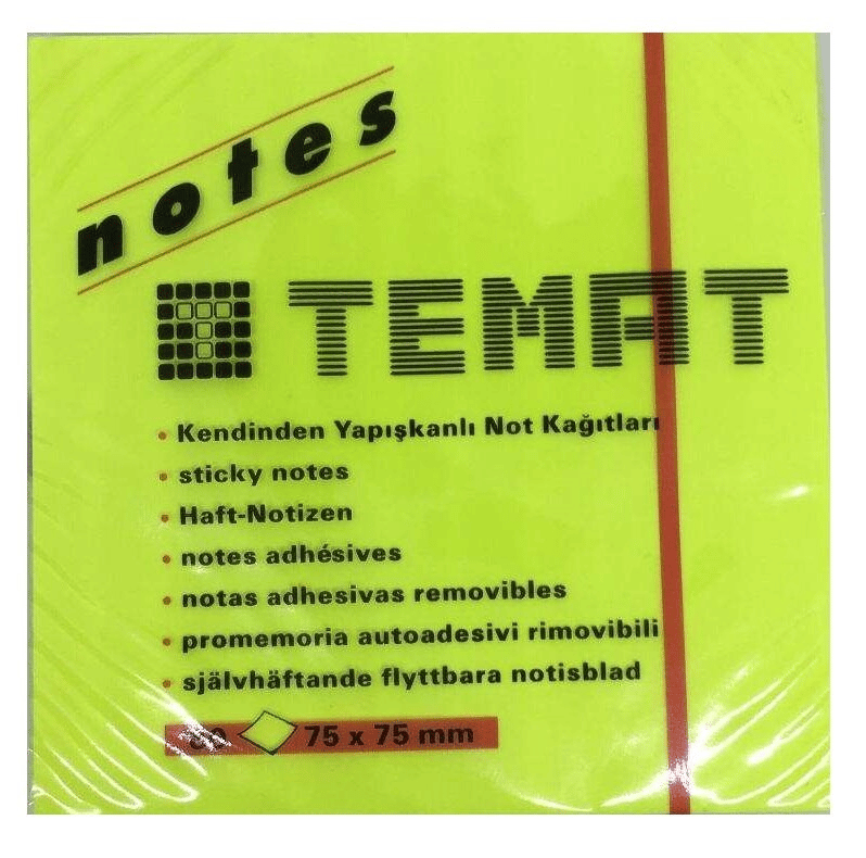 TEMAT 75X75 MM NOT KAĞIDI 80 YPR FOSFORLU YEŞİL 12 li