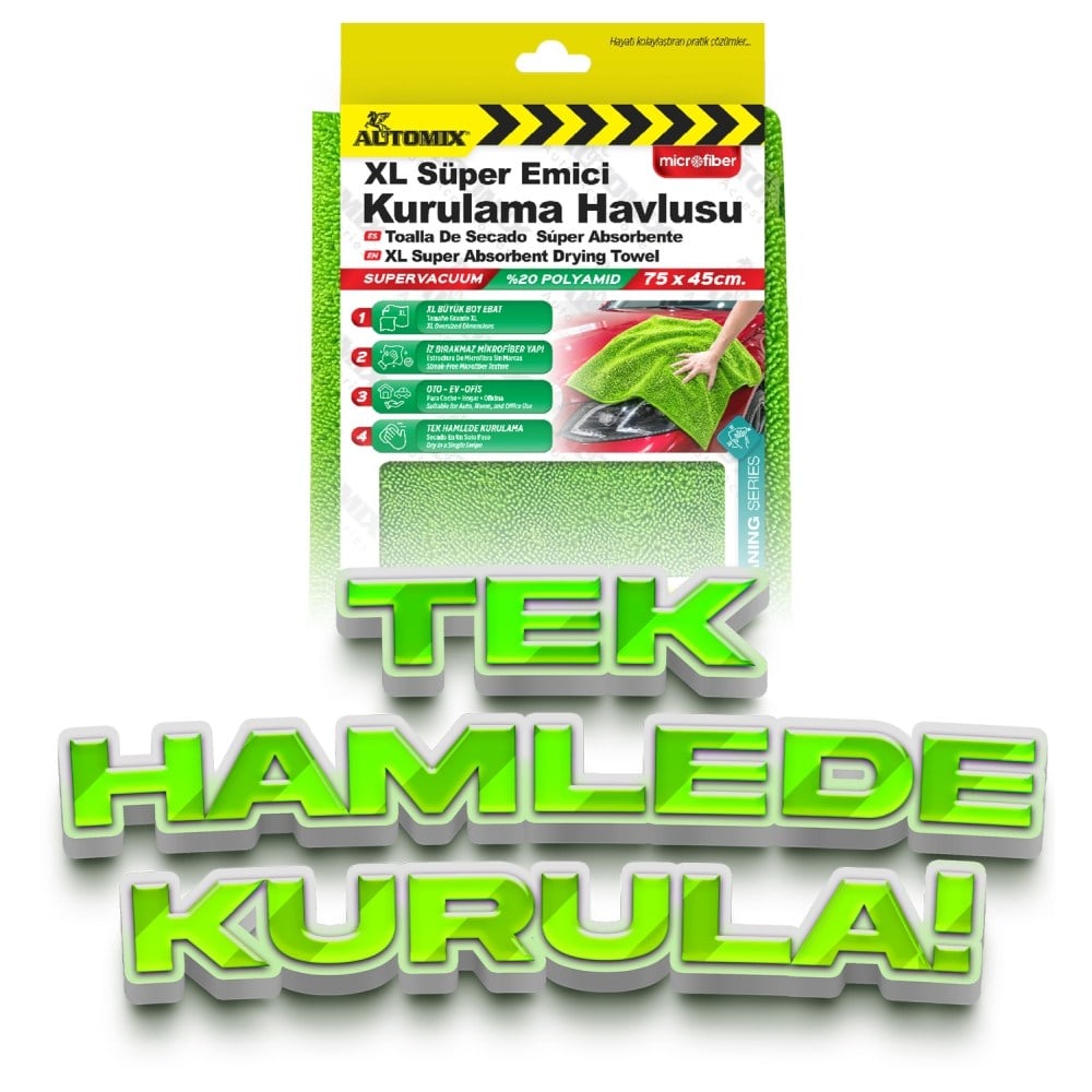 Automix Kurulama Havlusu XL Süper Emici Mikrofiber 75x45 cm 45007