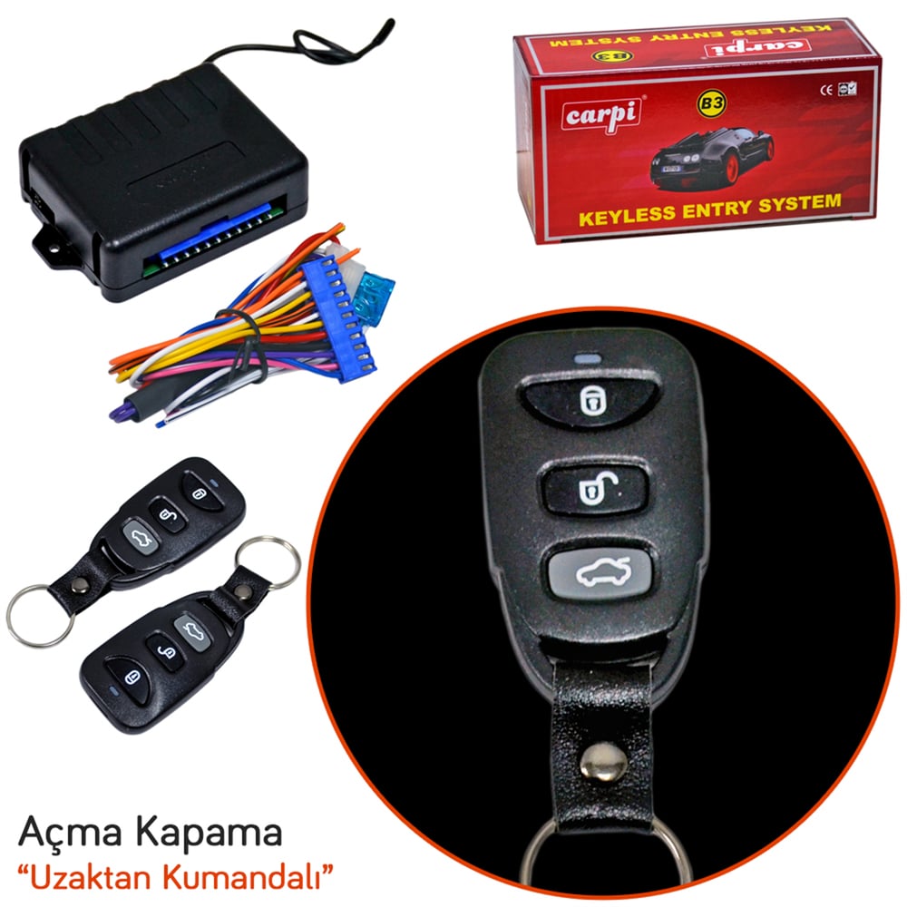 Carpi Açma Kapama 12V Kemerli Siyah Kumandalı 3 Tuşlu Sinyal Çıkışlı BR4602610