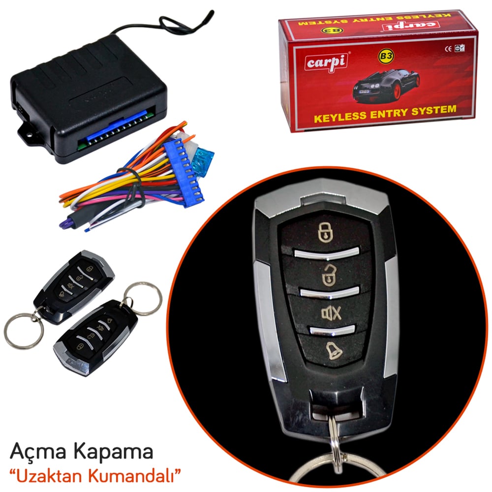 Carpi Açma Kapama 12V Siyah-Krom Kumandalı 4 Tuşlu Sinyal Çıkışlı BR4602607