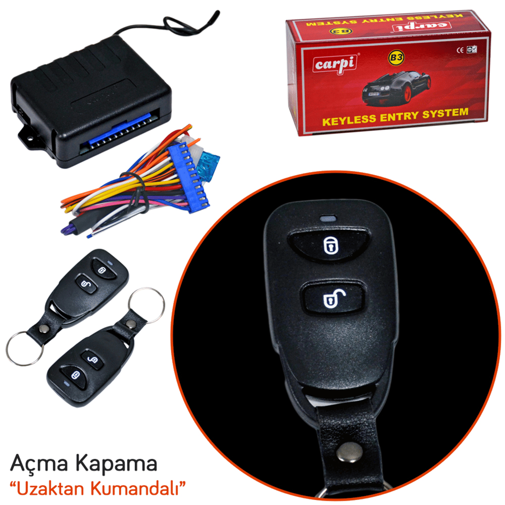 Carpi Açma Kapama 12V Siyah Kumandalı 2 Tuşlu Sinyal Çıkışlı BR4602611