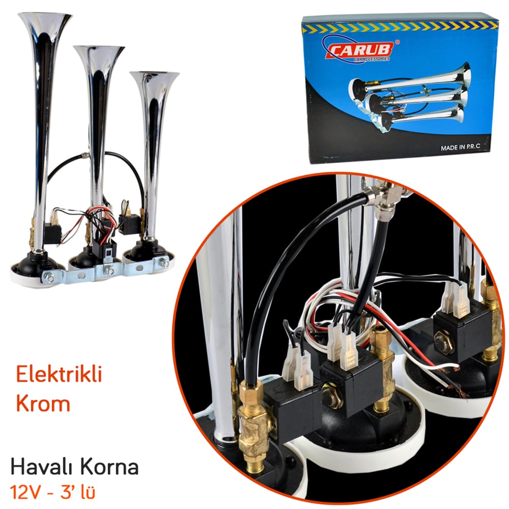 Carub 12V Havalı Korna 3 lü Elektrikli Krom BR2751580