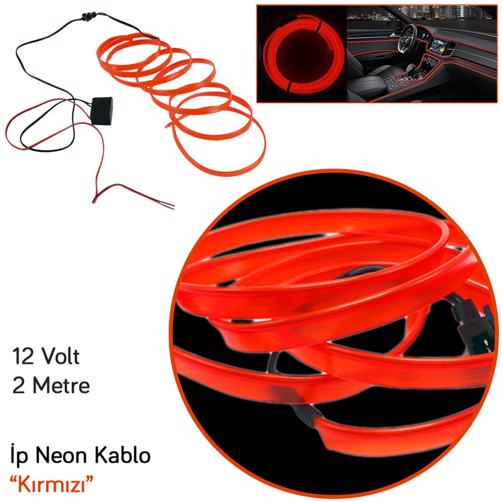 Carub 12V İp Neon Araç İçi Torpido Ledi Kırmızı 2 Mt BR4327556