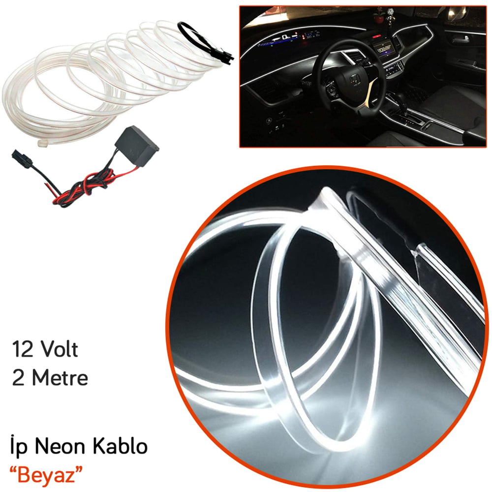 Carub 12V İp Neon Araç İçi Torpido Ledi Beyaz 2 Mt BR4327560