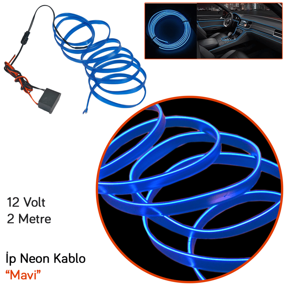 Carub 12V İp Neon Araç İçi Torpido Ledi Mavi 2 Mt BR4327557