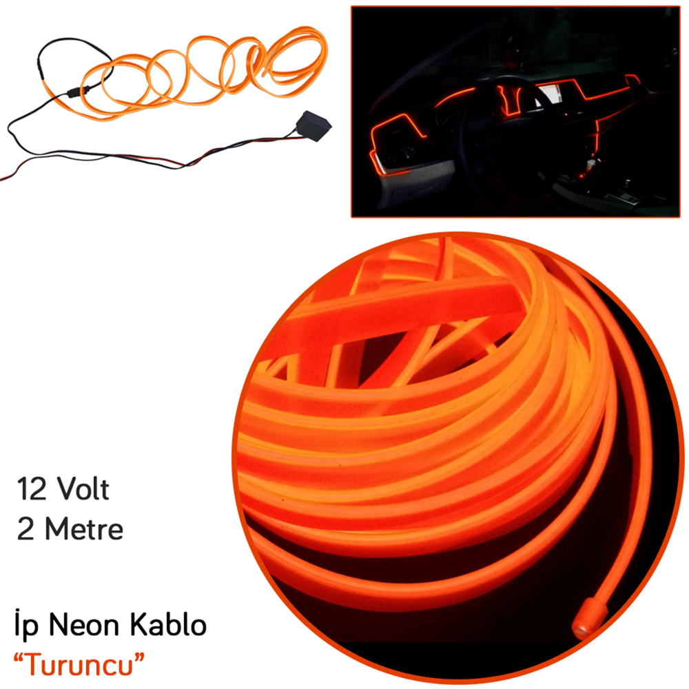 Carub 12V İp Neon Araç İçi Torpido Ledi Turuncu 2 Mt BR4327559