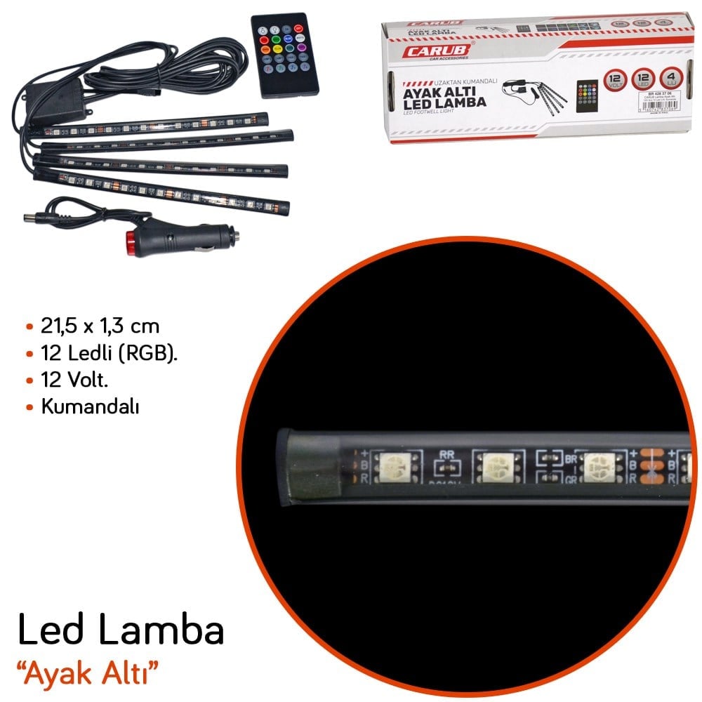 Carub 12V Led Lamba Ayak Altı Kumandalı 12 Ledli 4 lü BR4283706
