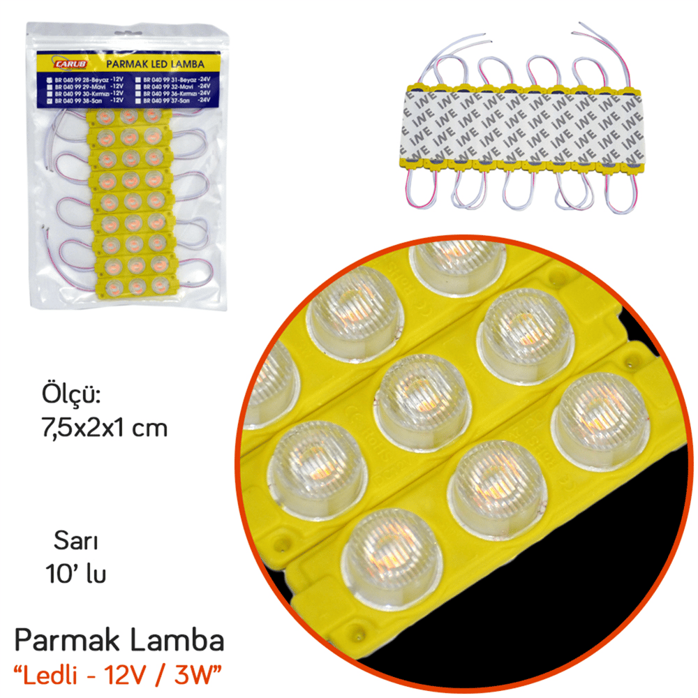 Carub 12V Parmak Lamba Led Camlı Soft Sarı 10 lu BR0409938
