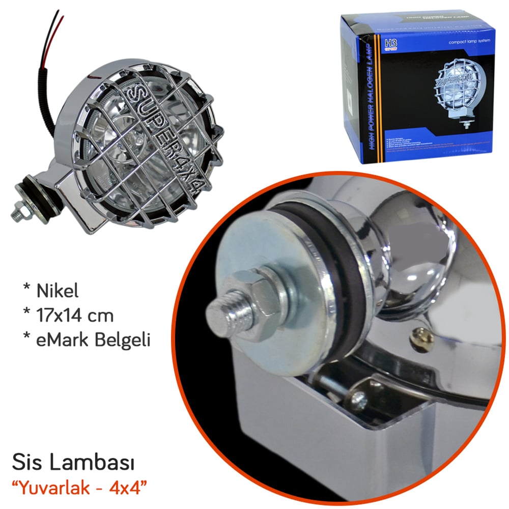 Carub 12V Sis Lambası 4x4 Yuvarlak Nikel Beyaz 17x14 cm Emark Belgeli BR3017201