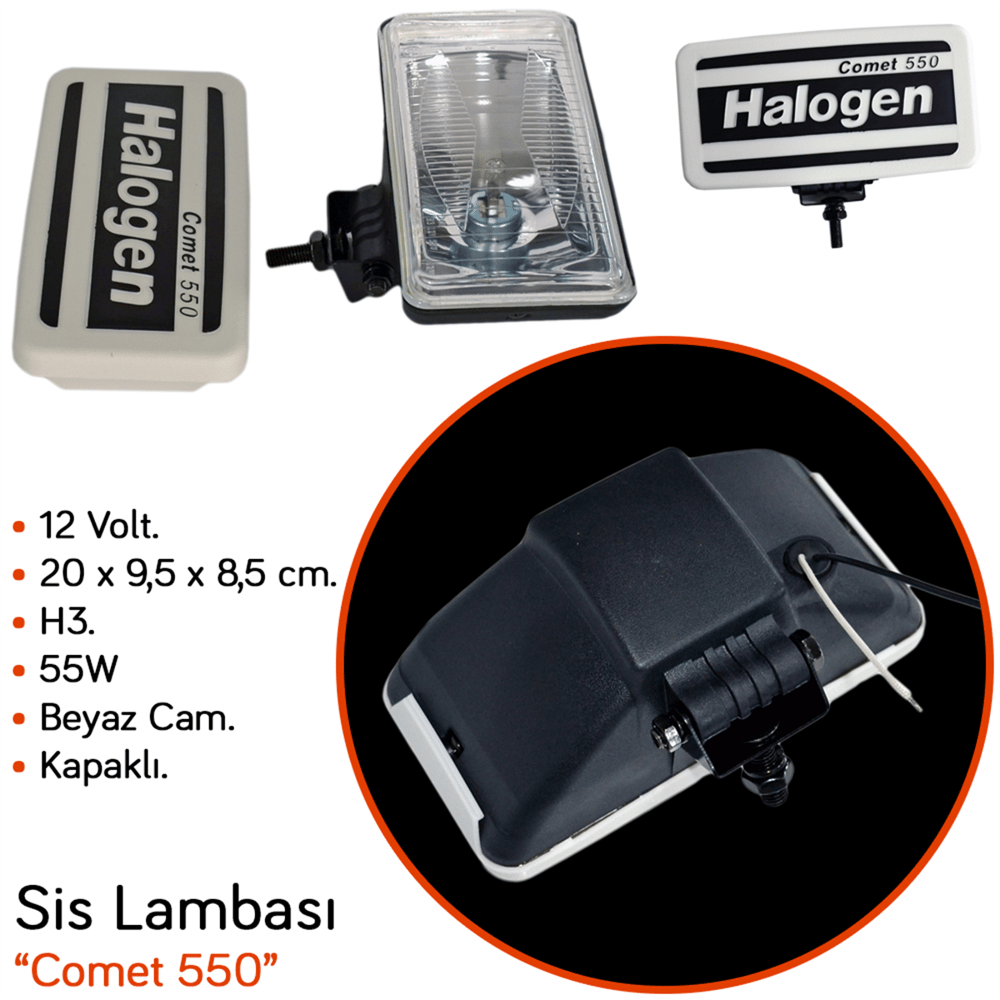 Carub 12V Sis Lambası Comet 550 Dikdörtgen 20x9,5x8,5 cm Kapaklı Beyaz Cam BR3009553
