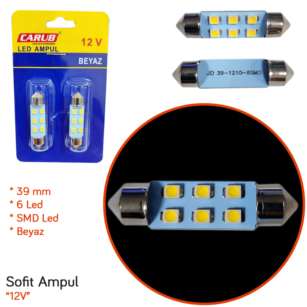 Carub 12V Sofit Ampul 39 mm 6 Led SMD Beyaz BR0402230