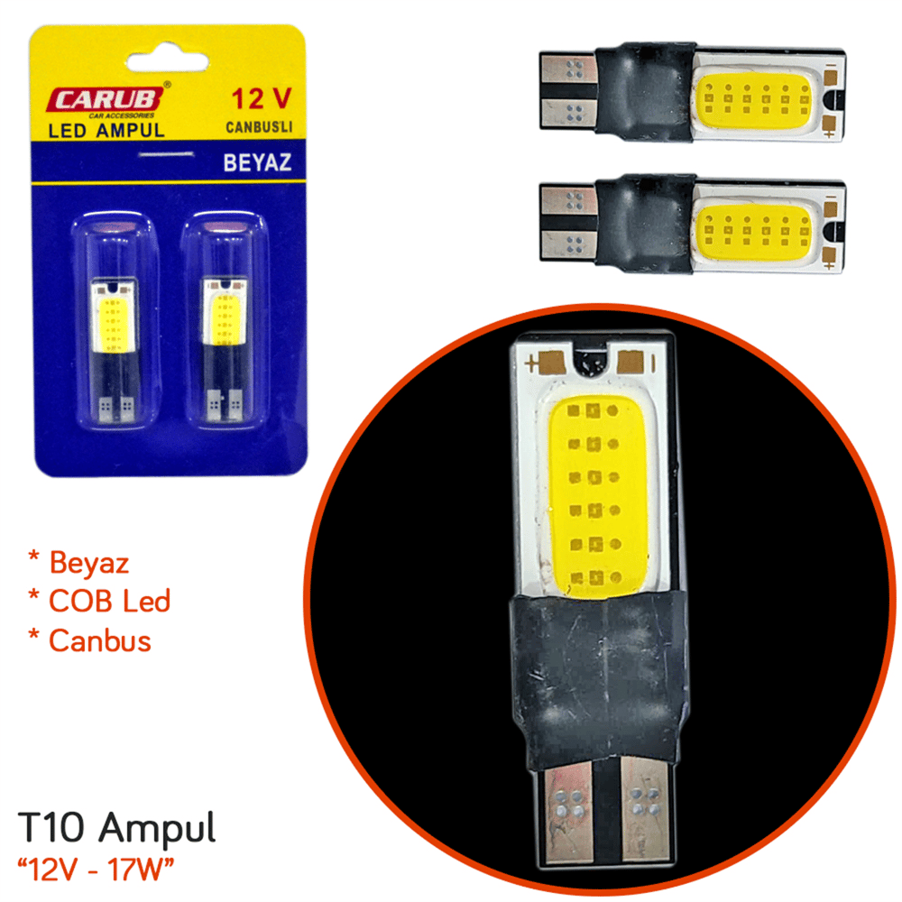 Carub 12V T10 Ampul 17W COB Canbus Beyaz BR0405528