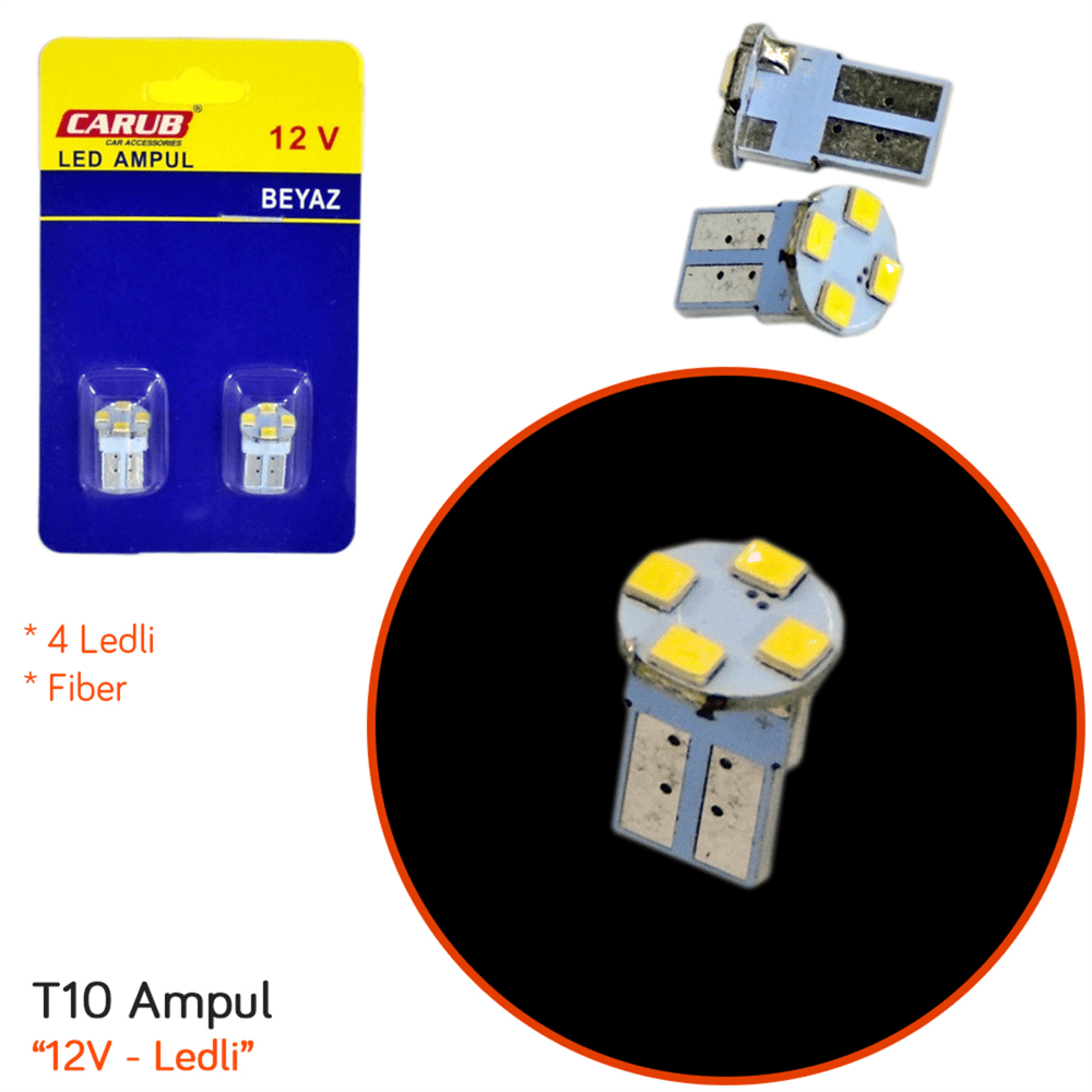 Carub 12V T10 Ampul 4 Led SMD Fiber Beyaz BR0400205