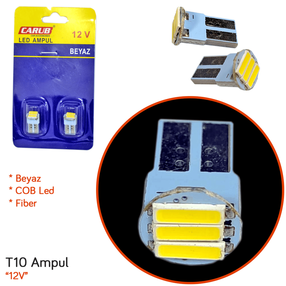 Carub 12V T10 Ampul COB Led Fiber Beyaz BR0400255