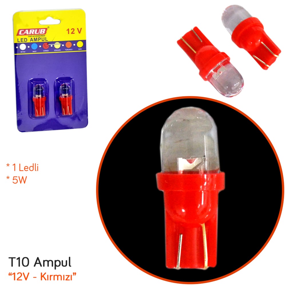 Carub 12V T10 Ampul Led Kırmızı BR0400108