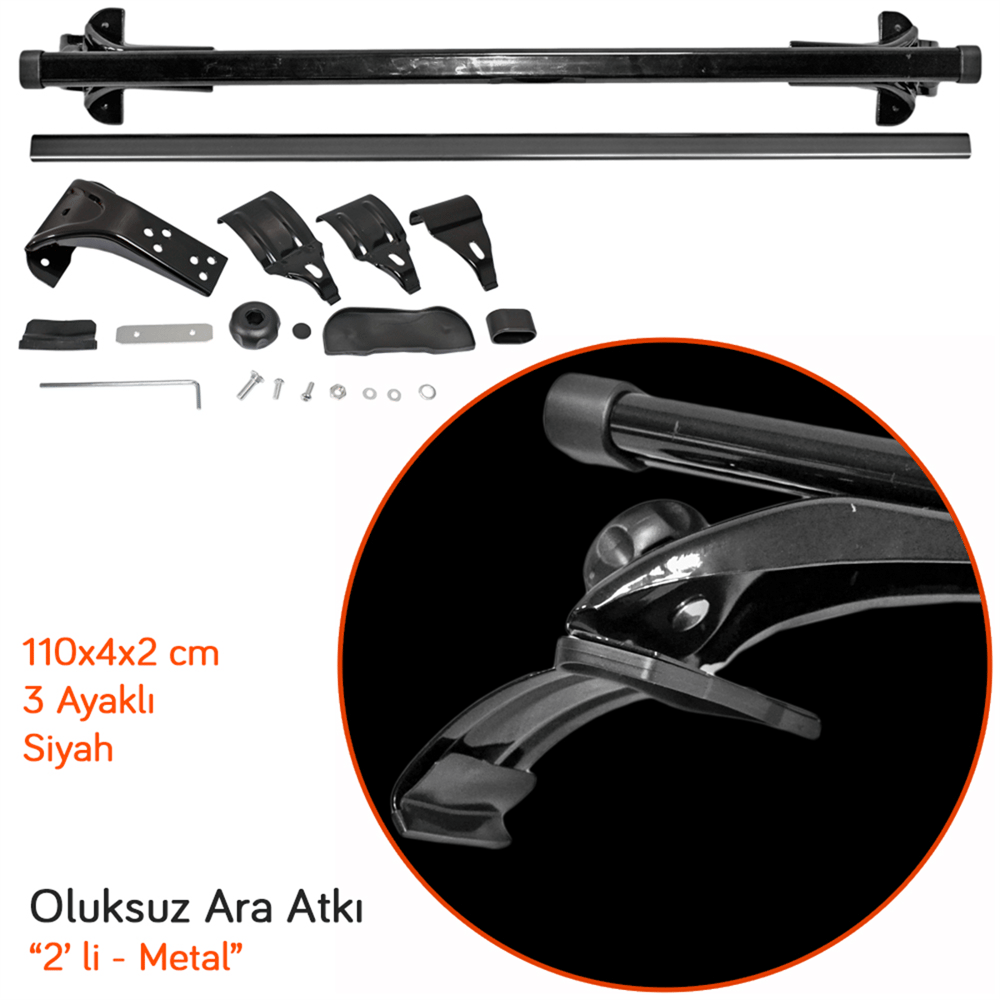 Carub Ara Atkı Oluksuz Metal Siyah 110x4x2 cm (3 Ayaklı) BR0761044