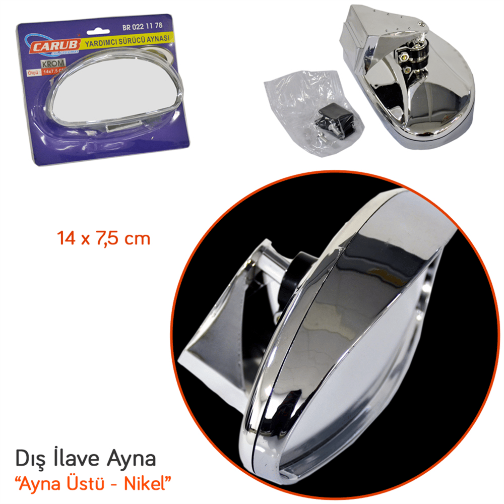 Carub Ayna Üstü Dış İlave Ayna (Sürücü) Nikel 14x7,5 cm BR0221178