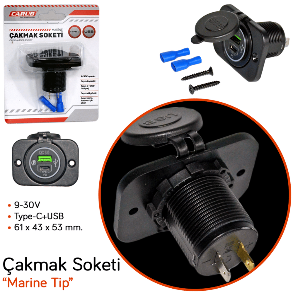 Carub Çakmak Soketi 9-30V Marine Tip Type-C+USB BR1700814