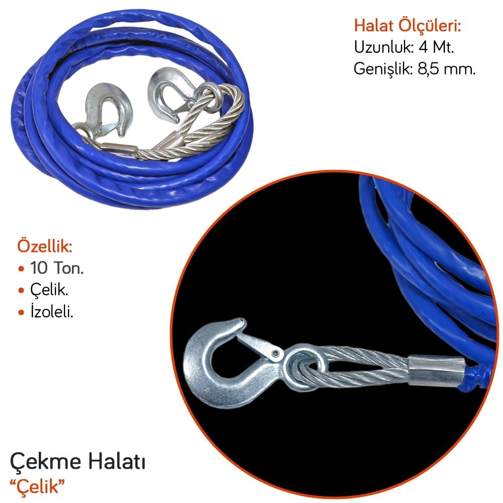 Carub Çekme Halatı 10 Ton Çelik İzoleli 4 mt 8,5 mm BR1720510