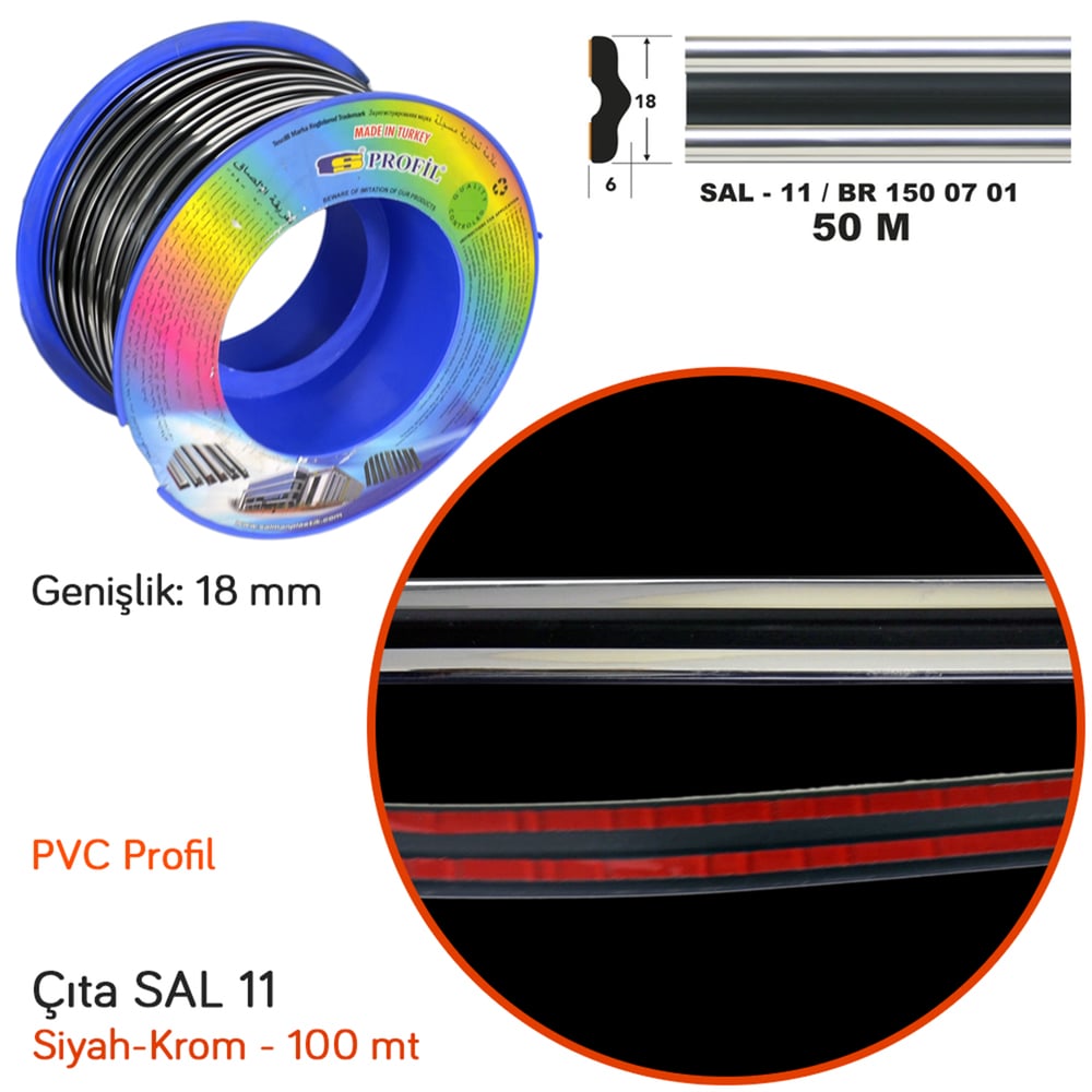 Carub Çıta SAL 11 18 mm x 50 mt GTS Siyah Krom BR1500701