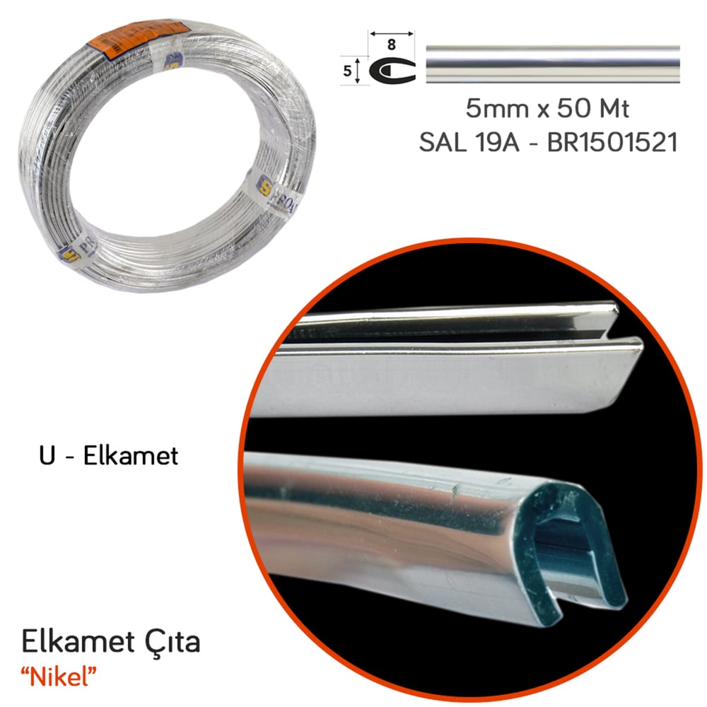 Carub Çıta SAL 19A Elkamet 5 mm x 50 mt Krom BR1501521