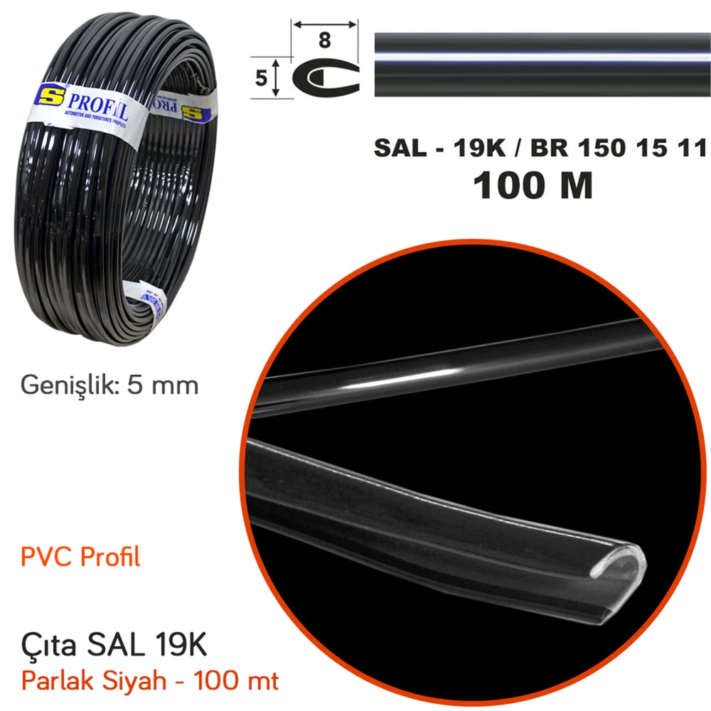 Carub Çıta SAL 19K Elkamet 5 mm x 100 mt Parlak Siyah BR1501511